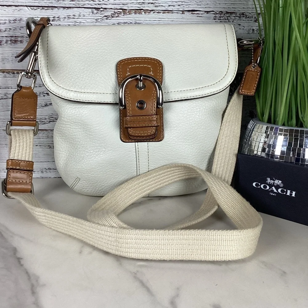 Coach Soho Buckle Flap White and Tan Crossbody Small‎ Fall Bag
